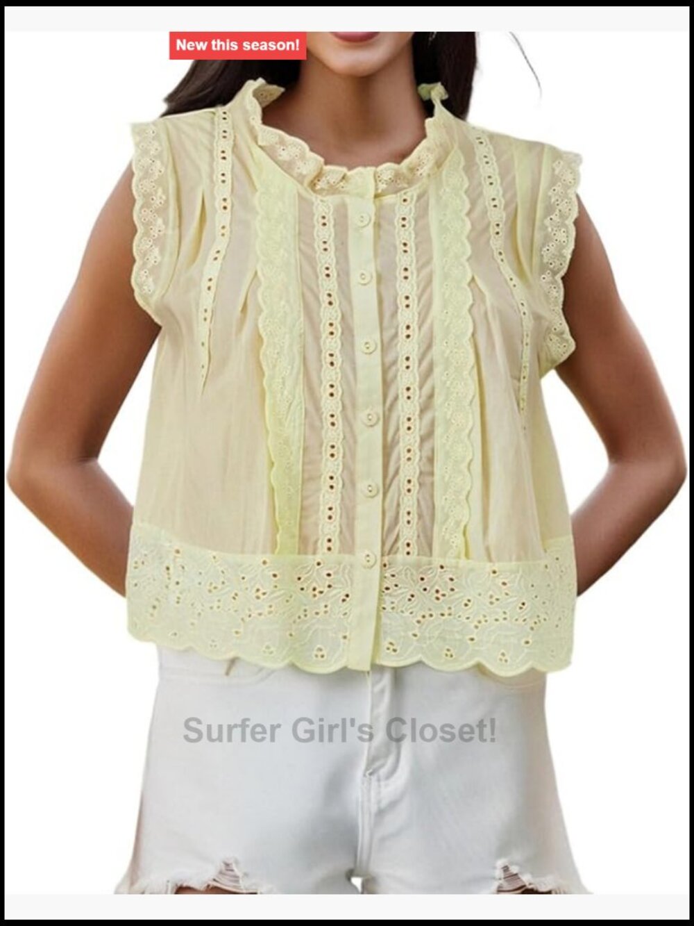 Women Boho Eyelet Lace Tie Front Tank Crop Top Sleeveless